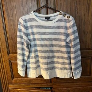 Talbots Gray and White Striped Button Shoulder Sweater